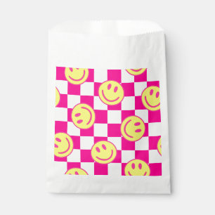 pink happy face check groovy favour bag