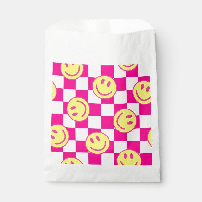 pink happy face check groovy favour bag (Front)