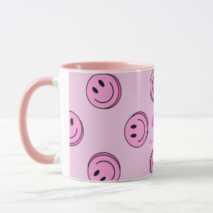 Pink happy face mug with pink handle