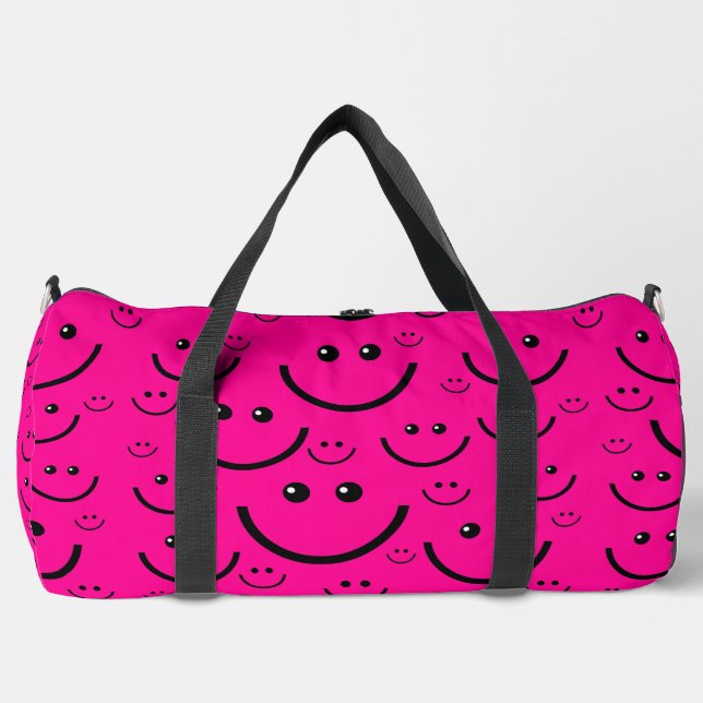 pink happy face pattern print  duffle bag (Front)