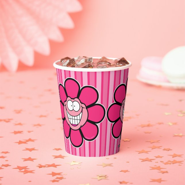 Pink Happy Flower Screwball Graphics Paper Cups (Insitu)