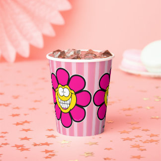 Pink Happy Flower Screwball Graphics Paper Cups