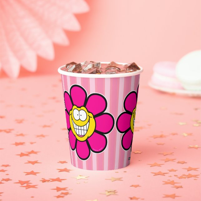 Pink Happy Flower Screwball Graphics Paper Cups (Insitu)