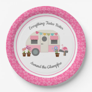 Pink Happy Glamper Party Paper Plate