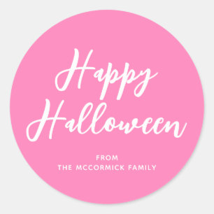 Pink Happy Halloween Modern Script Typography Classic Round Sticker