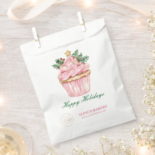 Pink Happy Holidays Custom Bakery Business Logo Favour Bag