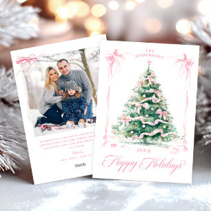 Pink Happy Holidays Photo Card
