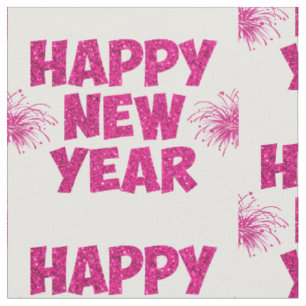pink happy new year fireworks fabric