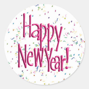 Pink HAPPY NEW YEAR! Text Image Classic Round Sticker