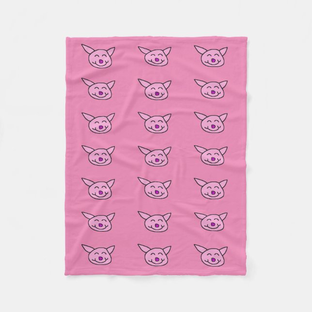 Pink Happy Pig Fleece Blanket (Front)