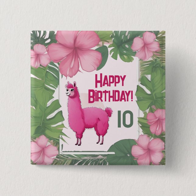 Pink Happy Smiling Lama 2 Inch Square Button (Front)