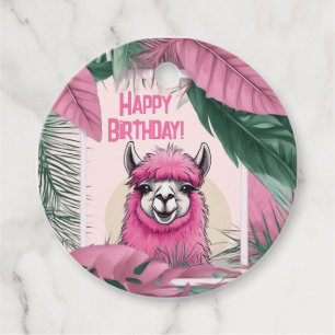 Pink Happy Smiling Lama Favour Tags