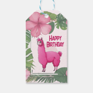 Pink Happy Smiling Lama Gift Tags
