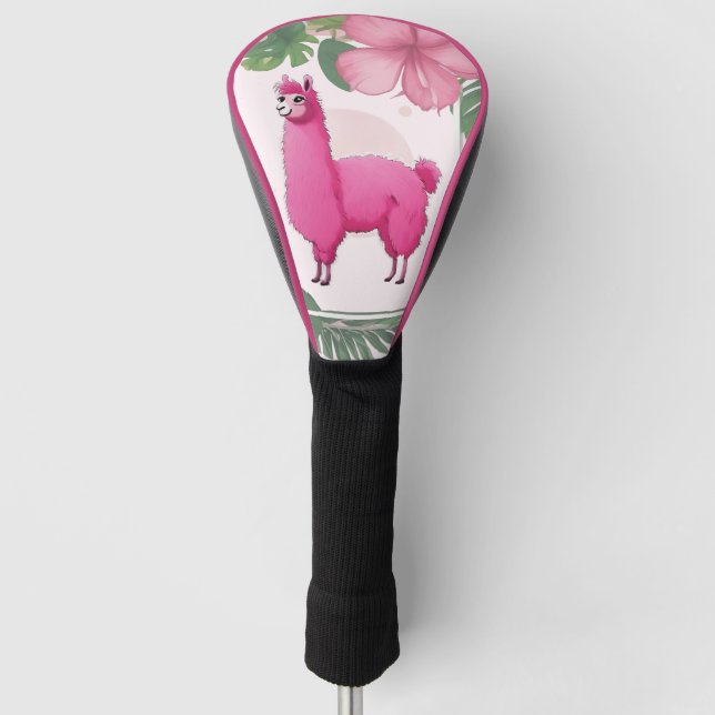 Pink Happy Smiling Lama Golf Head Cover (Front)