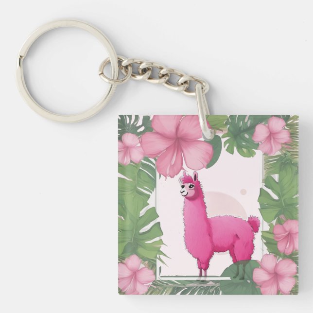 Pink Happy Smiling Lama Keychain (Front)
