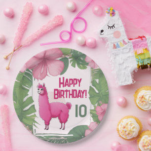 Pink Happy Smiling Lama Paper Plate