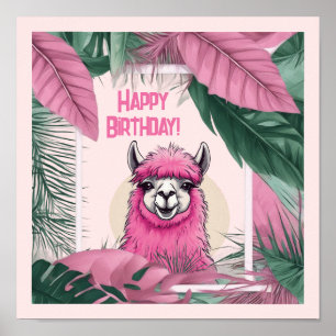Pink Happy Smiling Lama Poster