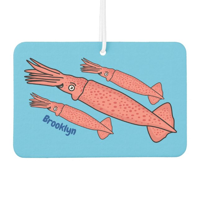 Pink happy squid cartoon illustration air freshener (Front)