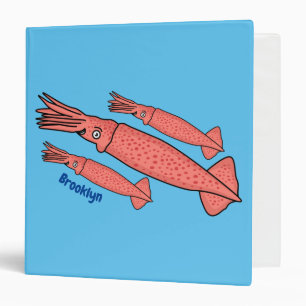 Pink happy squid cartoon illustration binder