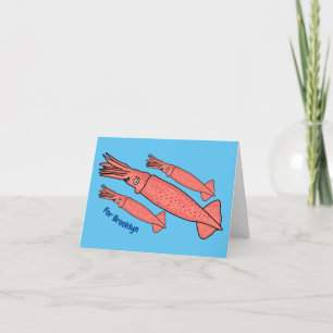 Pink happy squid cartoon illustration card