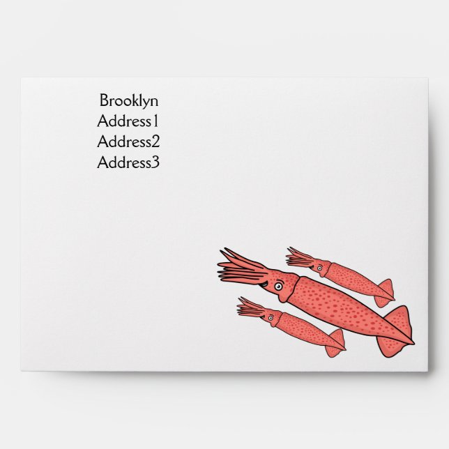 Pink happy squid cartoon illustration envelope (Front)
