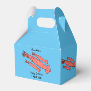 Pink happy squid cartoon illustration favor box