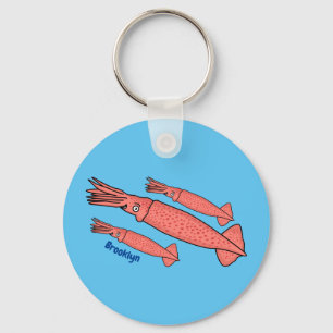 Pink happy squid cartoon illustration  keychain