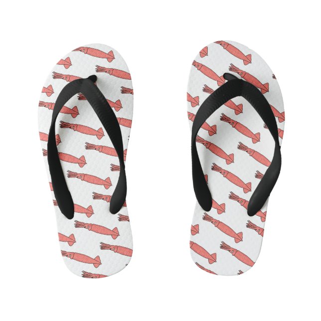 Pink happy squid cartoon illustration kid's flip flops (Footbed)