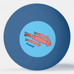 Pink happy squid cartoon illustration ping pong ball
