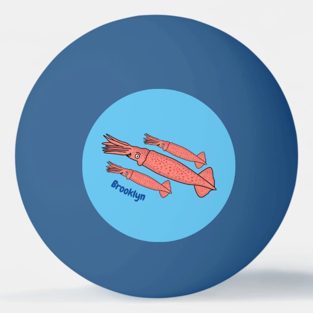 Pink happy squid cartoon illustration ping pong ball (Front)