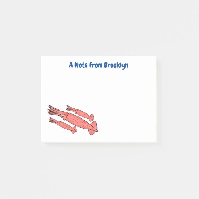 Pink happy squid cartoon illustration post-it notes (Front)