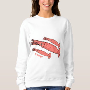 Pink happy squid cartoon illustration sweatshirt