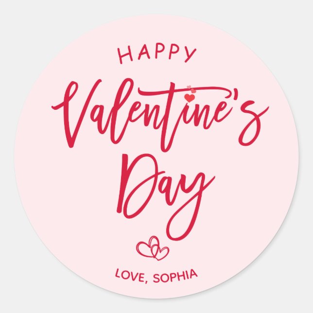 Pink Happy Valentines Day Round Sticker (Front)