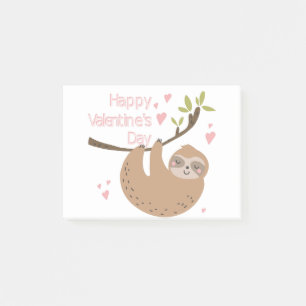 pink happy valentines day sloth post-it notes
