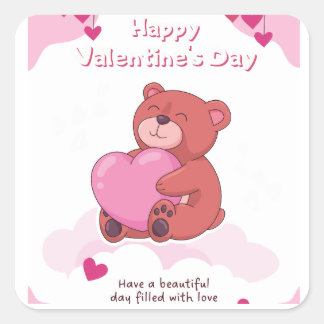 Pink Happy Valentine's Day Square Sticker
