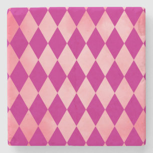 Pink Harlequin Diamond Pattern Art Coaster