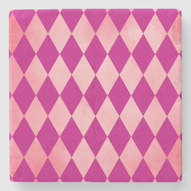 Pink Harlequin Diamond Pattern Art Coaster (Front)