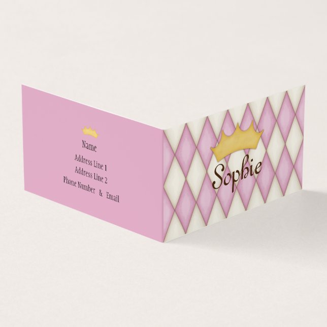 Pink Harlequin Personalized Princess Play Date Business Card (Outside)