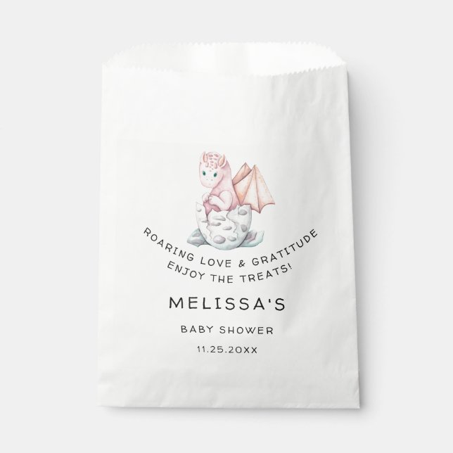 PINK HATCHING DRAGON BABY SHOWER FAVOUR BAG (Front)