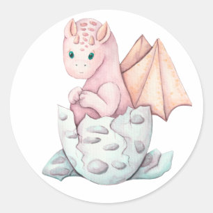 Pink Hatching Dragon  Classic Round Sticker