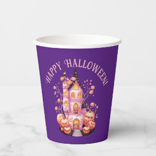 Pink Haunted Halloween Castle Party Paper Cup