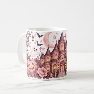 Pink Haunted House Ghosts & Roses Halloween Mug