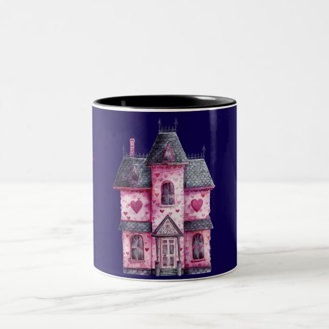 Pink Haunted House  Two-Tone Coffee Mug (Center)