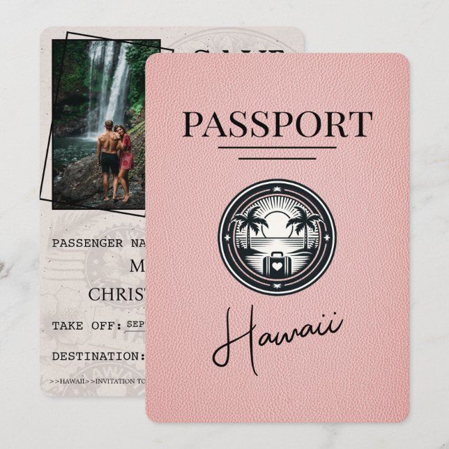 Pink Hawaii Passport Save The Date (Front/Back)
