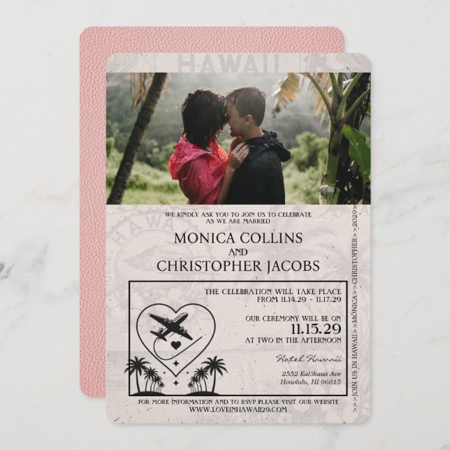 Pink Hawaii Passport Wedding Invitation (Front/Back)