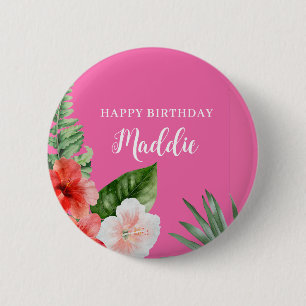 Pink Hawaiian Floral Birthday 2 Inch Round Button