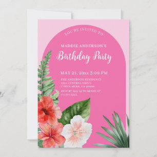 Pink Hawaiian Floral Birthday Invitation