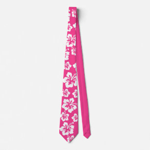 Pink Hawaiian Flowers – Tropical White Floral Tie
