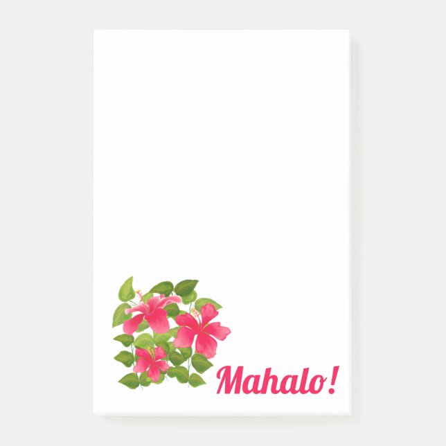 Pink Hawaiian Hibiscus Mahalo Post-it Notes (Front)