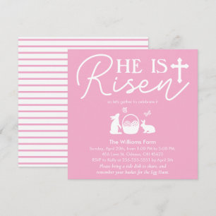 Pink “He Is Risen” Easter Celebration Party  Invitation